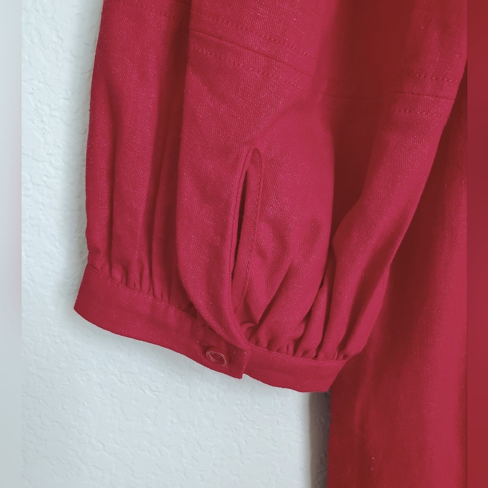 Who What Wear Linen Blend Red Balloon Puff Sleeves Dress, Medium - Picture 7 of 13